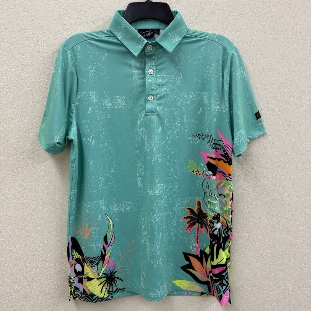 Sunday Swagger Polo Shirt Men's Small Green Tropical Toucan Performance Golf